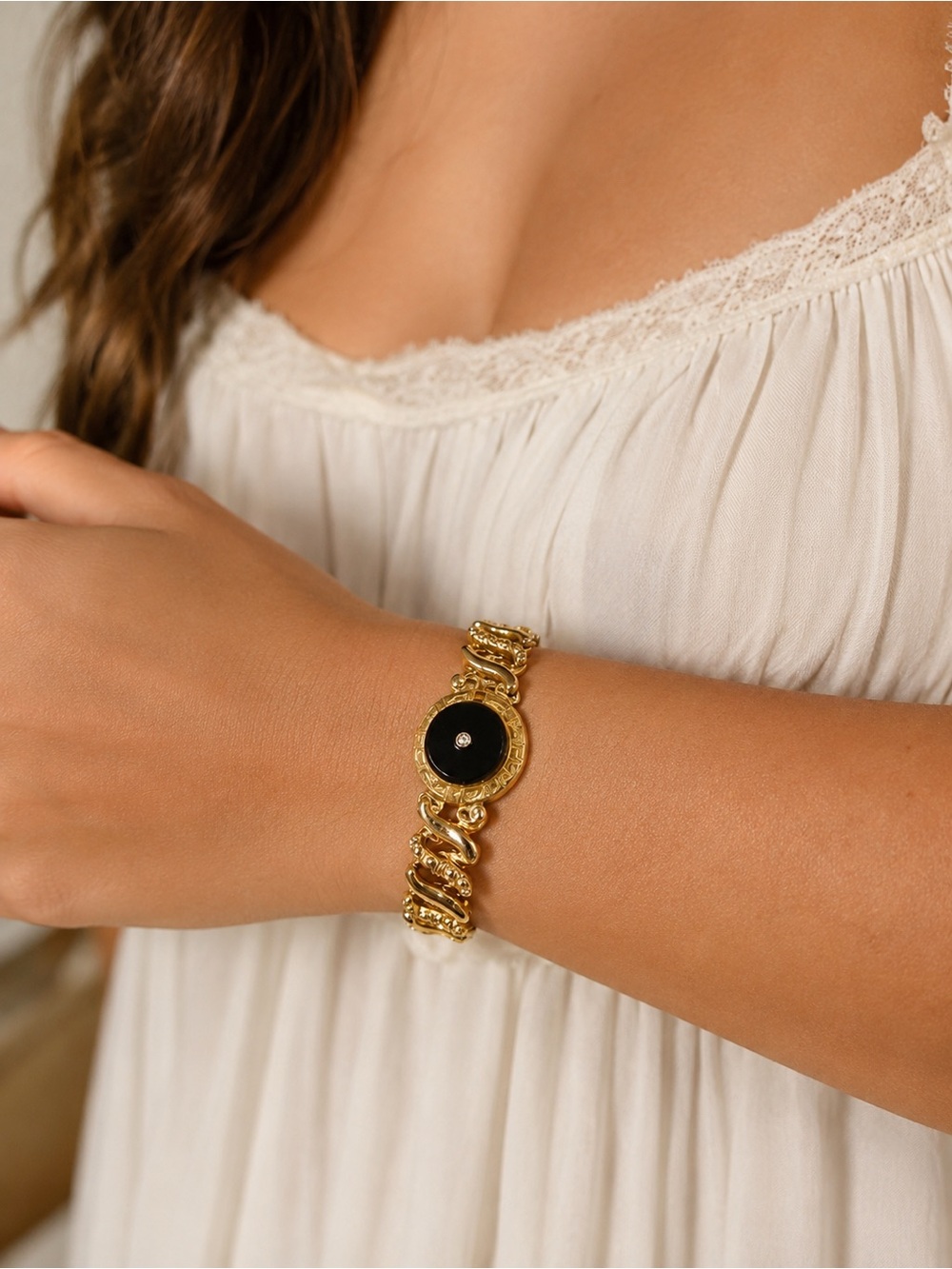 Vintage Signed Carmen Sweetheart Expansion Bracelet Black Enamel USA